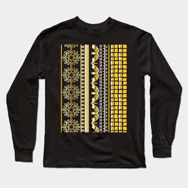 Elegant Black And Gold Moroccan Pattern Long Sleeve T-Shirt by ArticArtac